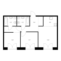 3 ккв (Евро) № 4.3.3 Корп.: 2.1 , Секция 4  в ЖК Лермонтовский 54