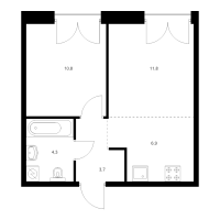 2 ккв (Евро) № 9.5.3 Корп.: 2.2 , Секция 9  в ЖК Лермонтовский 54