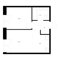 2 ккв (Евро) № 6.5.10 Корп.: 1 , Секция 6  в ЖК Лермонтовский 54