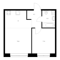 2 ккв (Евро) № 6.1.3 Корп.: 2.1 , Секция 6  в ЖК Лермонтовский 54
