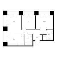 3 ккв (Евро) № 3.8.3 Корп.: 1 , Секция 3  в ЖК Лермонтовский 54