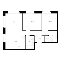 3 ккв (Евро) № 3.1.2 Корп.: 1 , Секция 3  в ЖК Лермонтовский 54