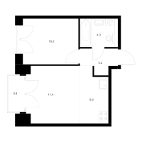 2 ккв (Евро) № 6.6.12 Корп.: 1 , Секция 6  в ЖК Лермонтовский 54