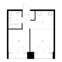 2 ккв (Евро) № 6.9.6 Корп.: 2.1 , Секция 6  в ЖК Лермонтовский 54