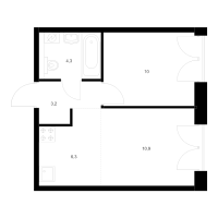2 ккв (Евро) № 6.2.8 Корп.: 1 , Секция 6  в ЖК Лермонтовский 54