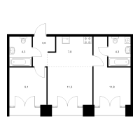 3 ккв (Евро) № 6.8.3 Корп.: 2.1 , Секция 6  в ЖК Лермонтовский 54