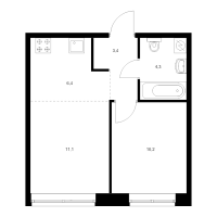 2 ккв (Евро) № 2.1.6 Корп.: 2.1 , Секция 2  в ЖК Лермонтовский 54