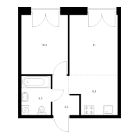 2 ккв (Евро) № 1.2.6 Корп.: 2.1 , Секция 1  в ЖК Лермонтовский 54