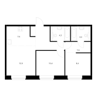 3 ккв (Евро) № 6.1.5 Корп.: 1 , Секция 6  в ЖК Лермонтовский 54