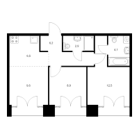 3 ккв (Евро) № 12.9.3 Корп.: 2.2 , Секция 12  в ЖК Лермонтовский 54