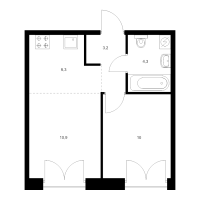 2 ккв (Евро) № 6.2.8 Корп.: 2.1 , Секция 6  в ЖК Лермонтовский 54
