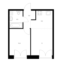 2 ккв (Евро) № 7.2.3 Корп.: 2.1 , Секция 7  в ЖК Лермонтовский 54