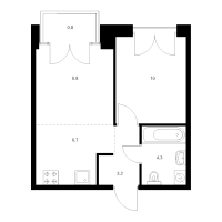 2 ккв (Евро) № 2.2.2 Корп.: 2.1 , Секция 2  в ЖК Лермонтовский 54
