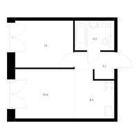 2 ккв (Евро) № 2.2.5 Корп.: 1 , Секция 2  в ЖК Лермонтовский 54