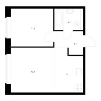 2 ккв (Евро) № 2.1.7 Корп.: 1 , Секция 2  в ЖК Лермонтовский 54