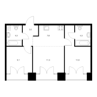 3 ккв (Евро) № 13.9.3 Корп.: 2.2 , Секция 13  в ЖК Лермонтовский 54