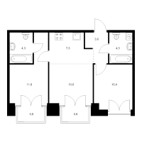 3 ккв (Евро) № 2.2.10 Корп.: 2.1 , Секция 2  в ЖК Лермонтовский 54