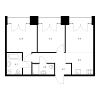 3 ккв (Евро) № 6.8.1 Корп.: 2.1 , Секция 6  в ЖК Лермонтовский 54