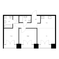 3 ккв (Евро) № 13.8.4 Корп.: 2.2 , Секция 13  в ЖК Лермонтовский 54
