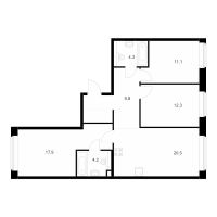 4 ккв (Евро) № 3.1.3 Корп.: 1 , Секция 3  в ЖК Лермонтовский 54