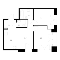 3 ккв (Евро) № 7.7.5 Корп.: 1 , Секция 7  в ЖК Лермонтовский 54