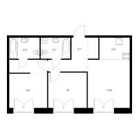 3 ккв (Евро) № 13.2.4 Корп.: 2.2 , Секция 13  в ЖК Лермонтовский 54