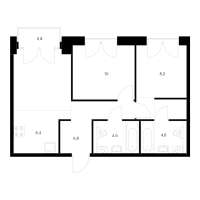 3 ккв (Евро) № 2.7.12 Корп.: 1 , Секция 2  в ЖК Лермонтовский 54