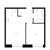 2 ккв (Евро) № 9.1.5 Корп.: 2.2 , Секция 9  в ЖК Лермонтовский 54