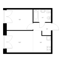 2 ккв (Евро) № 3.2.2 Корп.: 2.1 , Секция 3  в ЖК Лермонтовский 54