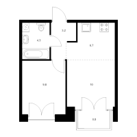 2 ккв (Евро) № 13.2.6 Корп.: 2.2 , Секция 13  в ЖК Лермонтовский 54