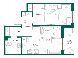 2 ккв (Евро) № 349 Корп.: 10.1 , Секция 5  в ЖК ЛесАрт
