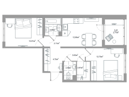 2 ккв № 128 Корп.: 10.4 , Секция 3  в ЖК ЛесАрт