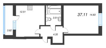 1 ккв № 2.8-119 Корп.: 1 , Секция 2  в ЖК Лето