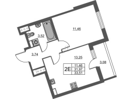 2 ккв (Евро) № 3.4-216 Корп.: 1 , Секция 3  в ЖК Лето