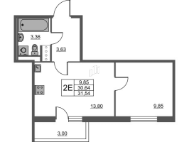 2 ккв (Евро) № 2.8-122 Корп.: 1 , Секция 2  в ЖК Лето