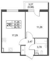 2 ккв (Евро) № 1.2-5 Корп.: 2 , Секция 1  в ЖК Лето