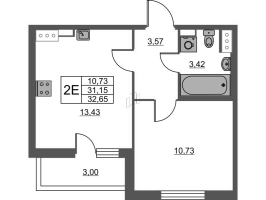 2 ккв (Евро) № 1.8-34 Корп.: 1 , Секция 1  в ЖК Лето