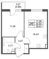 2 ккв (Евро) № 1.2-6 Корп.: 2 , Секция 1  в ЖК Лето