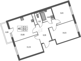 4 ккв (Евро) № 5.3-347 Корп.: 1 , Секция 5  в ЖК Лето