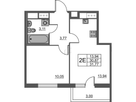 2 ккв (Евро) № 2.9-131 Корп.: 1 , Секция 2  в ЖК Лето