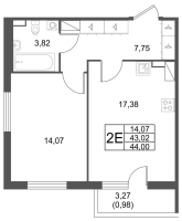 2 ккв (Евро) № 1.3-11 Корп.: 2 , Секция 1  в ЖК Лето