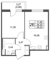 2 ккв (Евро) № 1.3-15 Корп.: 2 , Секция 1  в ЖК Лето