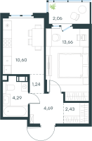 1 ккв № 4-15 Корп.: 4 , Секция 1  в ЖК Левел Мечникова
