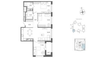 4 ккв (Евро) № 521 Корп.: 1 , Секция 6  в ЖК Лиггат