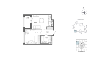 1 ккв № 524 Корп.: 1 , Секция 6  в ЖК Лиггат