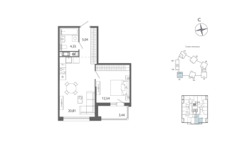 2 ккв (Евро) № 522 Корп.: 1 , Секция 6  в ЖК Лиггат
