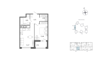 2 ккв (Евро) № 618 Корп.: 1 , Секция 8  в ЖК Лиггат