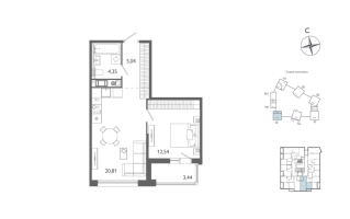 2 ккв (Евро) № 514 Корп.: 1 , Секция 6  в ЖК Лиггат