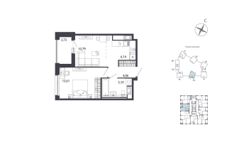 2 ккв (Евро) № 440 Корп.: 1 , Секция 5  в ЖК Лиггат