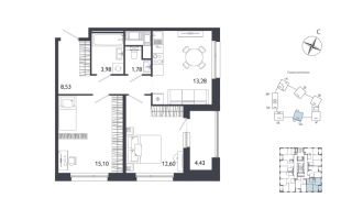 2 ккв № 413 Корп.: 1 , Секция 5  в ЖК Лиггат